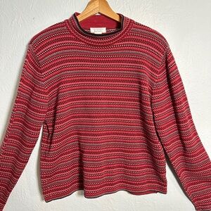 Christopher&Banks Red Fair Isle 100 Percent Cotton Cottagecore Y2K Knit Sweater